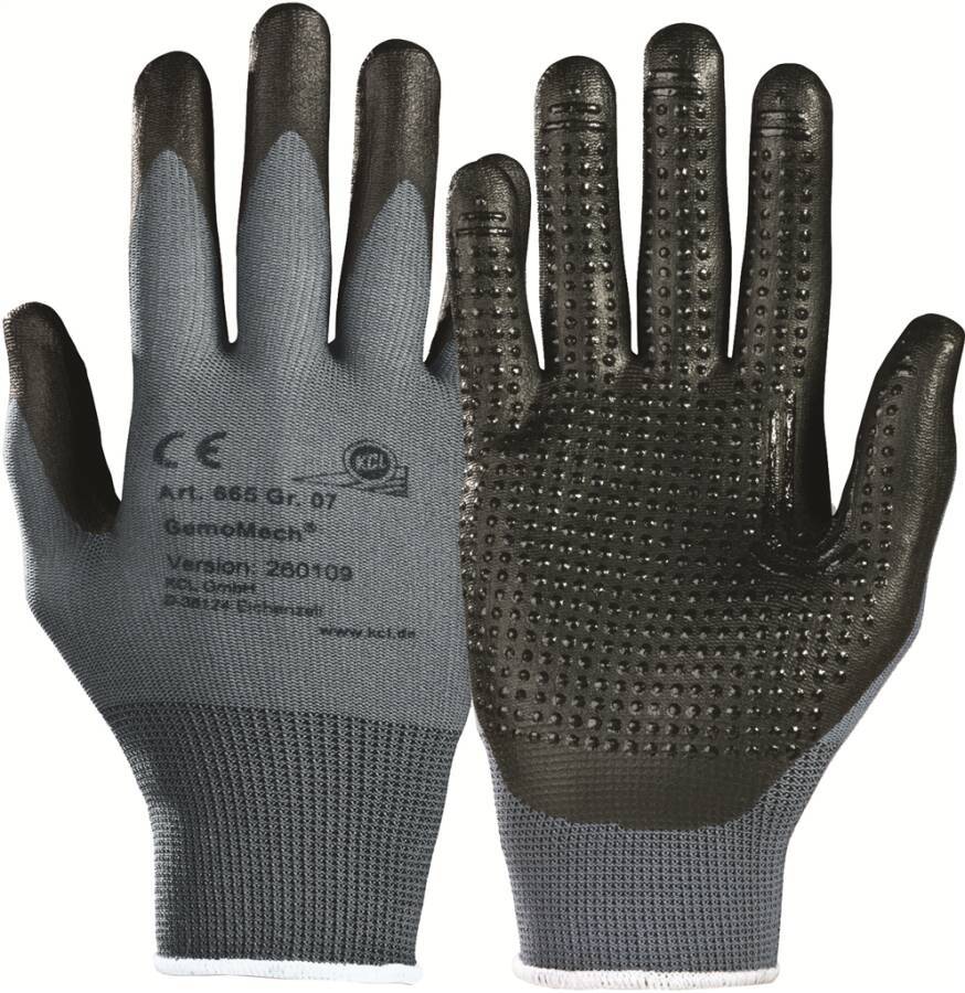 Schutzhandschuh Gemo Mech® 665 066507941E Größe 07 Farbe grau/schwarz Trägermaterial Polyamid-Trikot Beschichtung Nitri