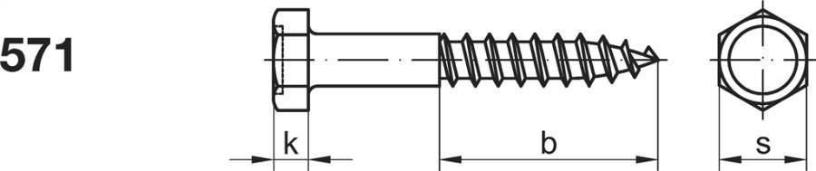 DIN 571 Sechskant-Holzschrauben - P6 005710100060100-P6 Norm DIN 571 Werkstoff Stahl Oberfläche galvanisch verzinkt Form