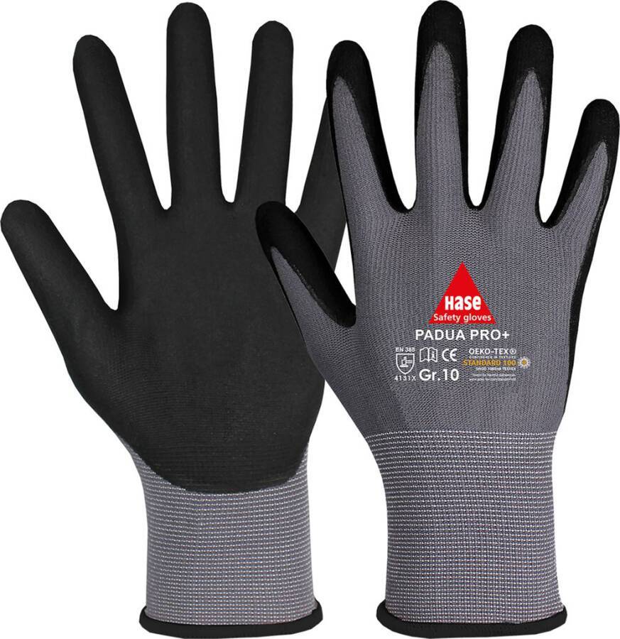 Montagehandschuh Padua Pro+/Padua Grip 508690T-10 Größe 10 Farbe grau/schwarz Trägermaterial Nylonfeinstrick Gauge 15