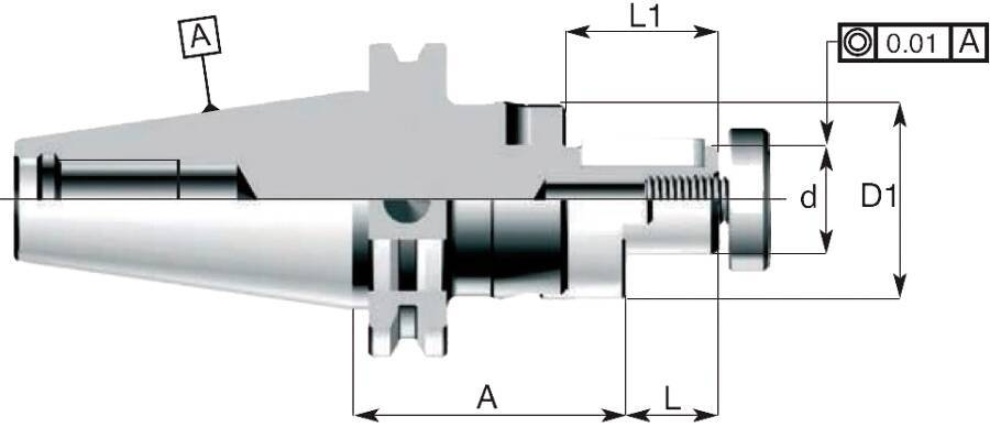SK Kombi-Aufsteckfräsdorn DIN 69871 2323027 Typ SK40 d 27 mm L 21 mm D1 48 mm A 55 mm