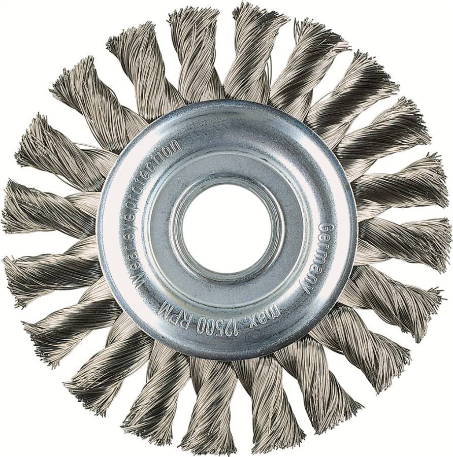 Rundbürste, gezopfter Draht 472211 Ausführung Stahldraht Ø 115 mm Breite 12 mm Drahtstärke 0,50 mm Bohrung 22,2 mm Drehz