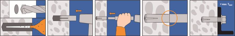 Einschlaganker USA verzinkt 509056 Typ USA M 12 ETA x Bohr-Ø 15 (d0) mm min. Bohrlochtiefe 54 (h1) mm min. Verankerungst