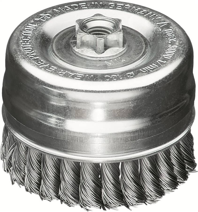 Topfbürste 486217 Ausführung Stahldraht Ø 100 mm Drahtstärke 0,50 mm Gewinde M 14 Drehzahl max. 9000 U/min Draht gezopft
