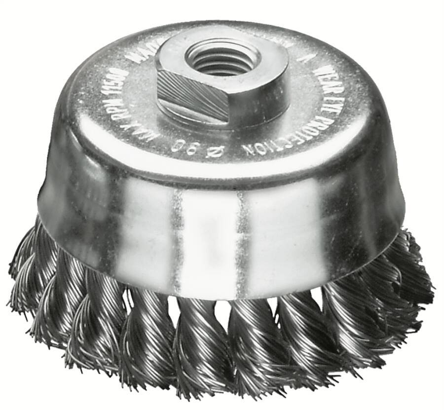 Topfbürste 482117 Ausführung Stahldraht Ø 65 mm Drahtstärke 0,35 mm Gewinde M 14 Drehzahl max. 12500 U/min Draht gezopft