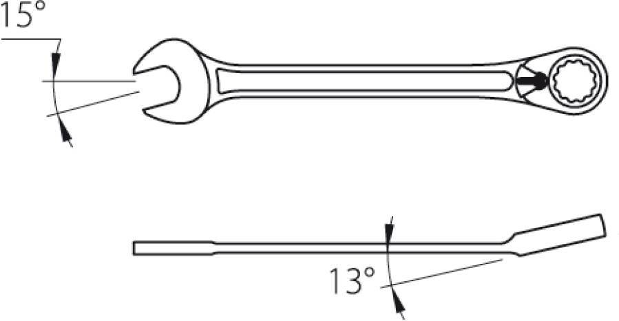 Ratschen-Ringmaulschlüssel 2297280 SW 11 mm Typ abgewinkelt mit Hebel Länge 164 mm Arbeitswinkel 7 ° Ringstärke 8,1 mm R