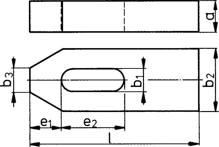 Spanneisen / Spanneisen mit Treppenzähnen 70037 Schlitzbreite b1 14 mm Länge 100 mm für Schraube 12/14 M a 20 mm Breite