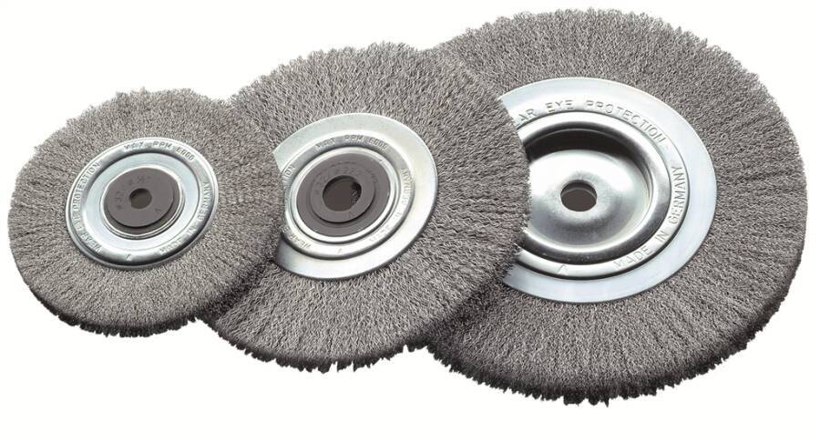 Rundbürste, gewellter Draht 365172 Ausführung Stahldraht Ø 200 mm Breite 25 mm Drahtstärke 0,35 mm Bohrung 50** mm Drehz