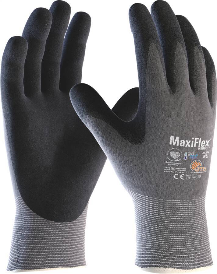 Industrie-Montagehandschuh MaxiFlex® Ultimate™ AD-APT® 2455-07 Größe 07 Farbe grau/schwarz Trägermaterial Nylon-Strick