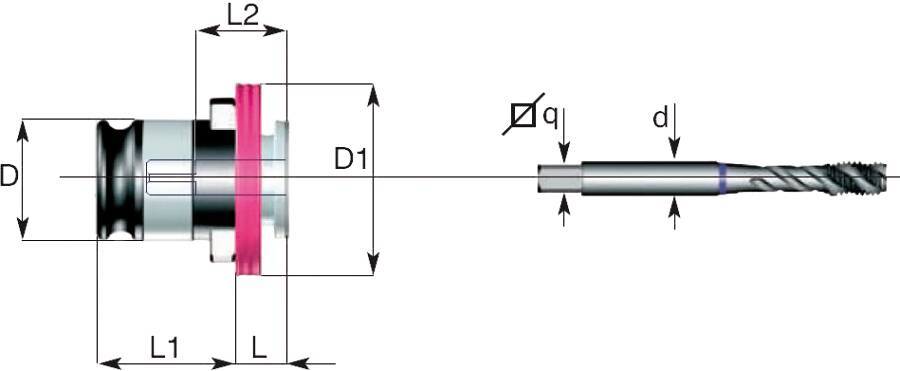 Schnellwechseleinsatz Größe 2 2242012 Typ ohne Kupplung Schaft-Ø 12 mm für Gewinde M 16 Vierkant 9,0 mm L1 35 mm D 31 m