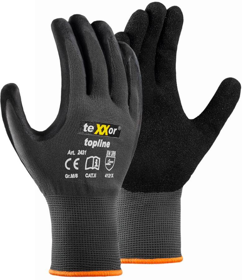 Feinstrick-Schutzhandschuh teXXor® 2431-09 Größe 09 Farbe schwarz Trägermaterial Nylon-Strick Gauge - Mat.-Stärke 1,20