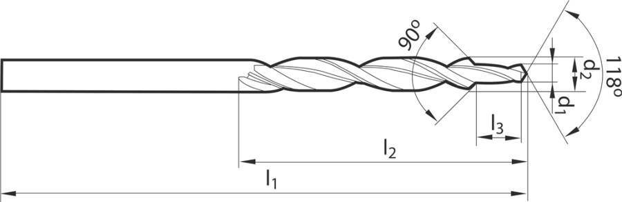Mehrfasen-Stufenbohrer 90° zylindrischer Schaft Senkung fein 11563M4 Typ Senkung fein für Gewinde M4 Senker-Ø 8 mm Stufe