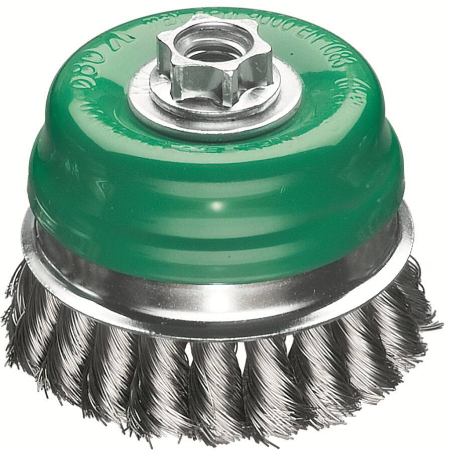 Topfbürste 486817 Ausführung Edelstahldraht Ø 100 mm Drahtstärke 0,50 mm Gewinde M 14 Drehzahl max. 9000 U/min Draht gez