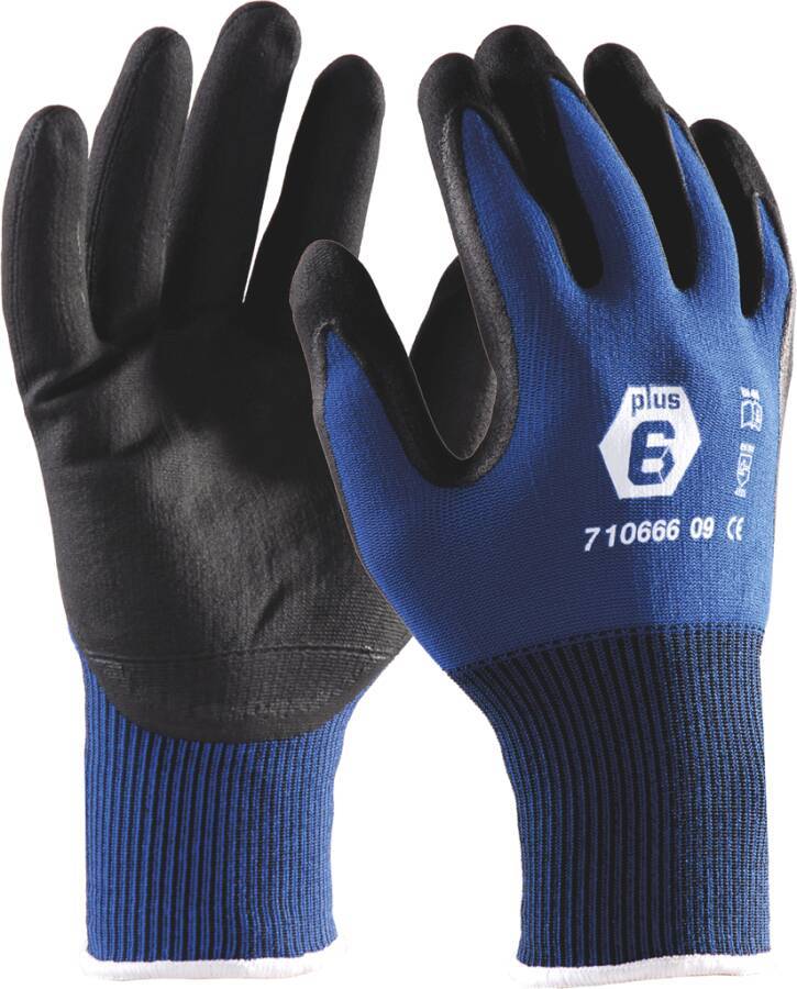 Feinstrick-Schutzhandschuh plus6 71066609 Größe 09 Farbe blau/schwarz Trägermaterial Nylon, Carbon Gauge 18 Mat.-Stärk