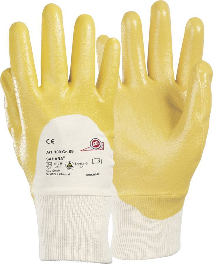 Nitrilschutzhandschuh Sahara® 100 010008141E Größe 08 Farbe weiß/gelb Trägermaterial Baumwolltrikot Gauge - Mat.-Stärk