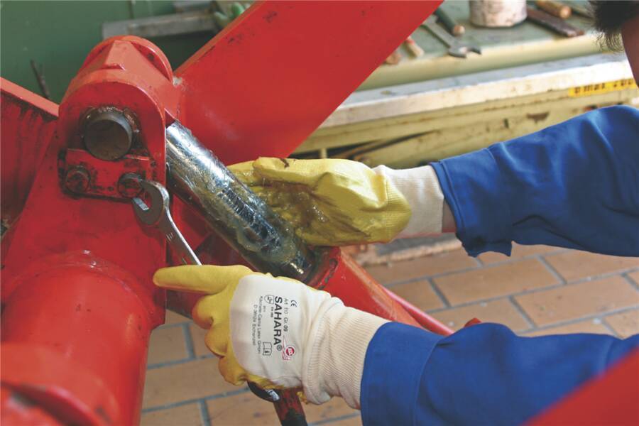 Nitrilschutzhandschuh Sahara® 100 010010141E Größe 10 Farbe weiß/gelb Trägermaterial Baumwolltrikot Gauge - Mat.-Stärk