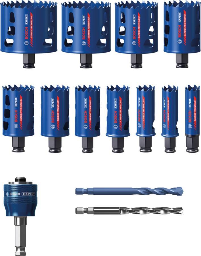 Lochsägenset Hartmetall EXPERT Tough Material 2608900448 Ausführung Universalset 14-tlg. Setinhalt 11 Lochsägen Ø 20, 2