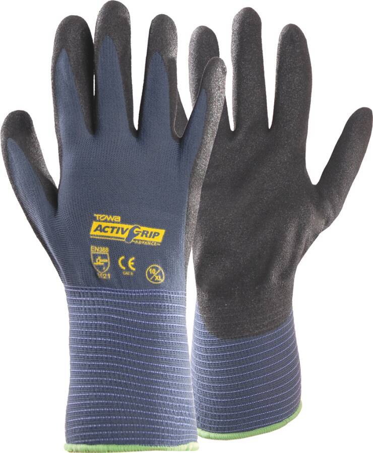 Feinstrick-Schutzhandschuh ActivGrip Advance 161.18 Größe 08 Farbe blau/schwarz Trägermaterial Nylon Beschichtung Nitr