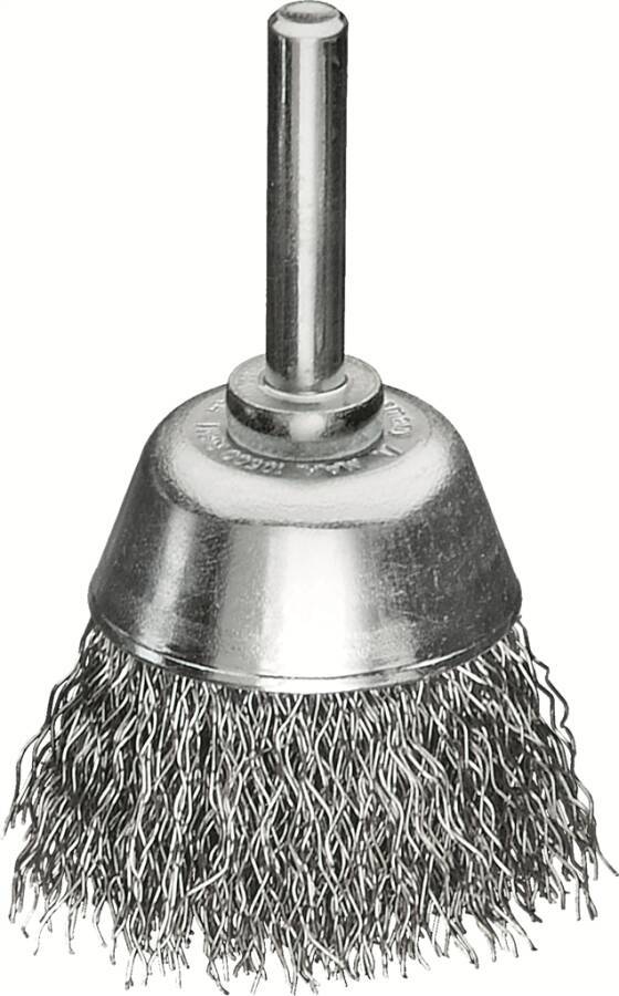 Flächenbürste mit Schaft, gewellter Draht 435162 Ausführung Stahldraht Ø 50 mm Drahtstärke 0,30 mm Drehzahl max. 10500 U