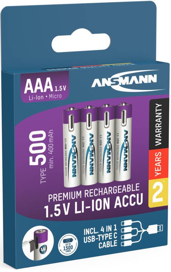 Akkus Li-Ion USB-C Ansmann 8776706 Typ Mignon Bezeichnung AA Form LR06 Kapazität 2000 mA
