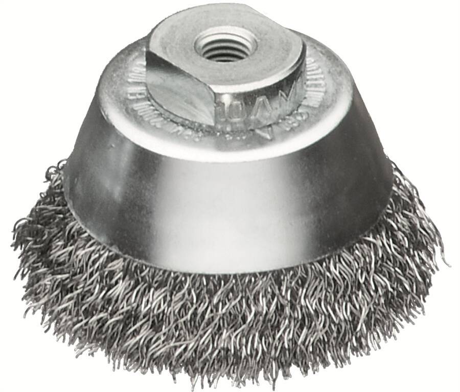 Topfbürste, gewellter Draht 421167 Ausführung Stahldraht Ø 65 mm Drahtstärke 0,35 mm Gewinde M 14 Drehzahl max. 12000 U/