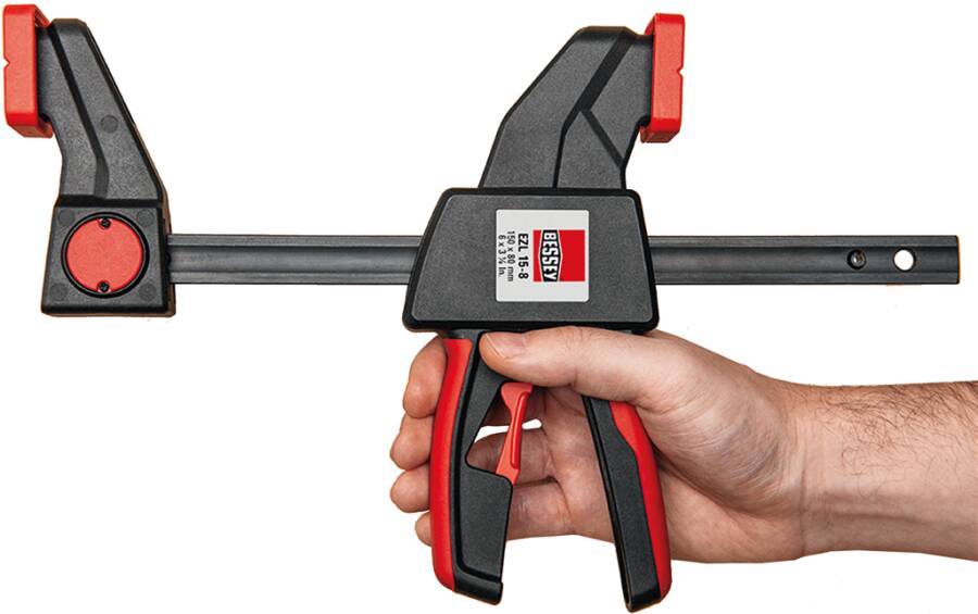 Einhandzwinge EZ EZXL60-9 Spannweite 600 mm Ausladung 90 mm Spreizweite (e) 195-790 mm Schiene 22 x 8 mm Gewicht 1,57 kg