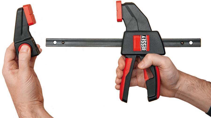 Einhandzwinge EZ EZL60-8 Spannweite 600 mm Ausladung 80 mm Spreizweite (e) 160-750 mm Schiene 18 x 5 mm Gewicht 0,86 kg