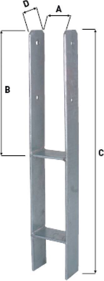 Pfostenanker, H-Form 0521010 A 91 mm B 300 mm C 600 mm D 60 mm Gewicht 3,88 kg