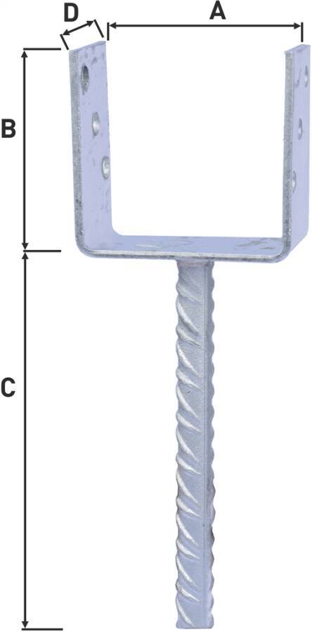 U-Pfostenträger mit Betonanker aus Riffelstahl 0521510 A 91 mm B 100 mm C 200 mm D 60 mm Gewicht 0,91 kg