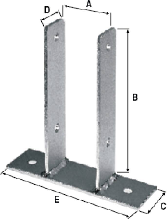 U-Pfostenträger 0522015 A 101 mm B 200 mm C 60 mm D 50 mm E 200 mm Gewicht 0,94 kg