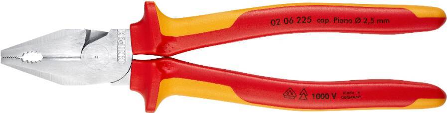 VDE-Kraft-Kombizange 02 06 225 Länge 225 mm Schneidbereich (Stahldraht-Ø) 3,0 mm Typ VDE Knipex Schneidwert CU-Kabel, m