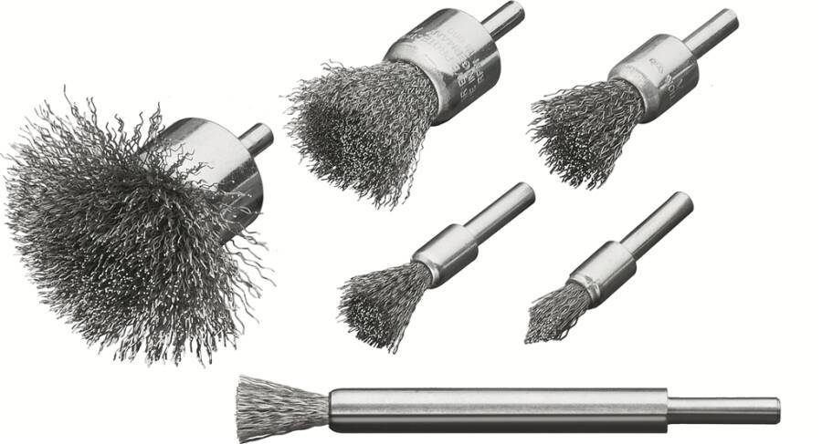 Pinselbürste mit Schaft, gewellter Draht 451361 Ausführung Edelstahl Ø 12 mm Länge 60 mm Drahtstärke 0,3 mm Drehzahl max