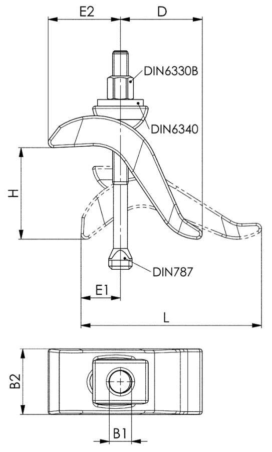 Spannpratze, stufenlos verstellbar 74906 Nut 12 mm b1 17 mm Nutenschrauben M12 x 12 x 125 H 0 - 50 mm B2 x L 50 x 140 mm