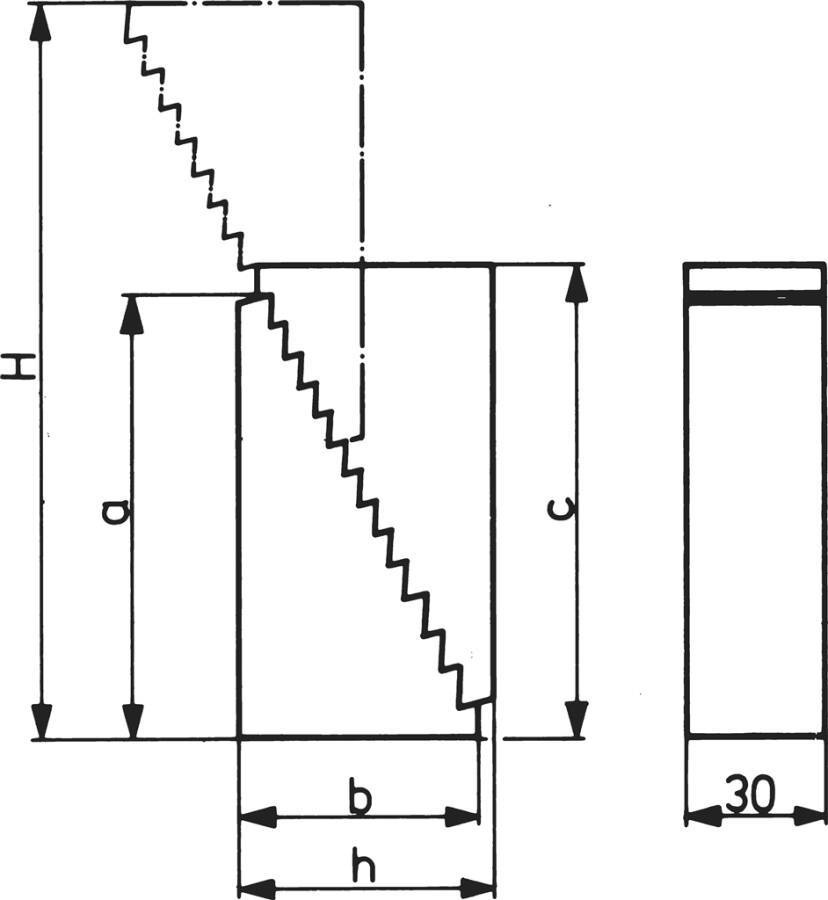 Universal-Spannunterlagen, gezahnt 73296 Größe 1 Spannhöhe h-H 23 - 51 (min.-max.) Maße (axb) 33 x 19,0 Stärke 30 mm