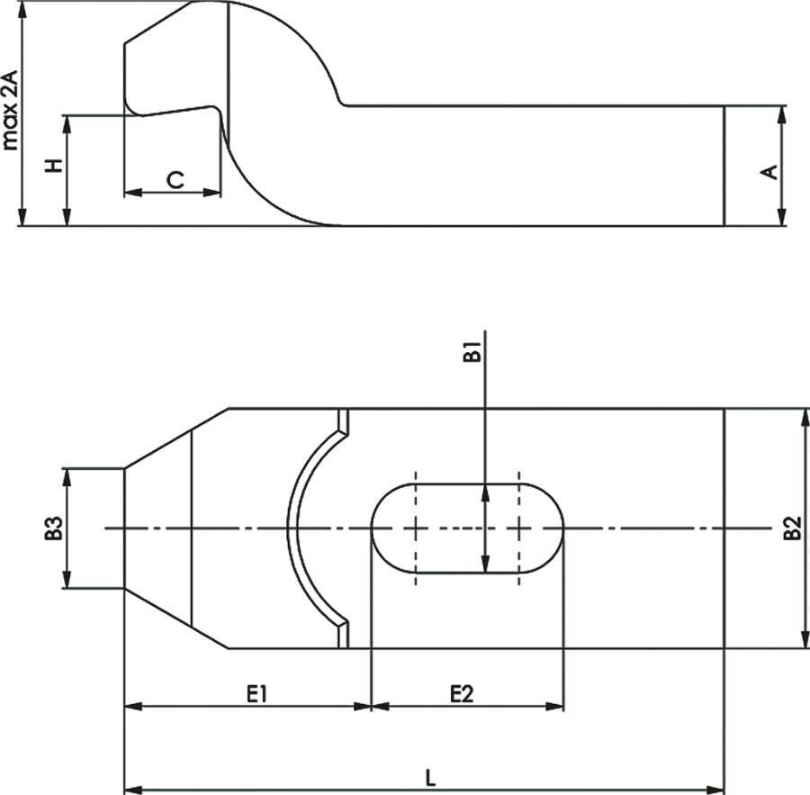 Spanneisen einfach gekröpft 71050 Schlitzbreite b1 14 mm Länge 125 mm für Schraube 12/14 M a 20 mm Breite b2 40 mm b3 2