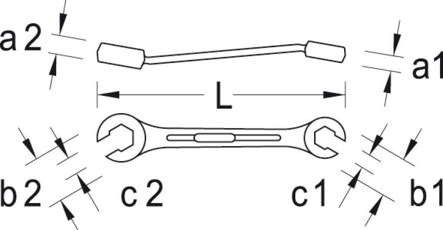 Doppelringschlüssel, offen 6056970 SW 9x11 mm Länge 145 mm Ringbreite 19 x 22 mm Ringstärke 7,5 x 8,5 mm