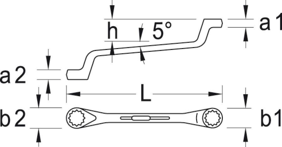 Doppelringschlüssel tief gekröpft GEDORE 6017560 SW 18x19 mm Länge 265 mm Ringbreite 27,0 x 28,8 mm Ringstärke 12,6 x 13