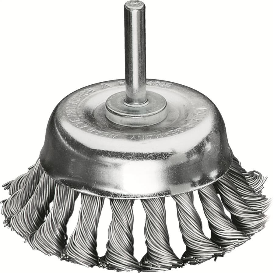 Flächenbürste mit Schaft, gezopfter Draht 483230 Ausführung Stahldraht Ø 75 mm Drahtstärke 0,50 mm Drehzahl max. 4500 U/