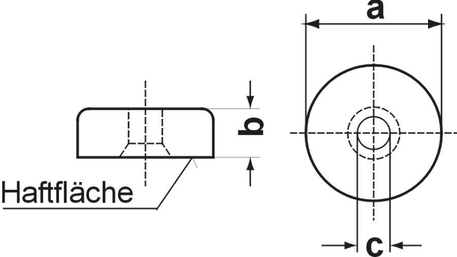 Flachtopfmagnete 25226 Haftkraft 130 N Ø (a) 38,1 mm Höhe (b) 10,4 mm Bohrung (c) 4,8 mm