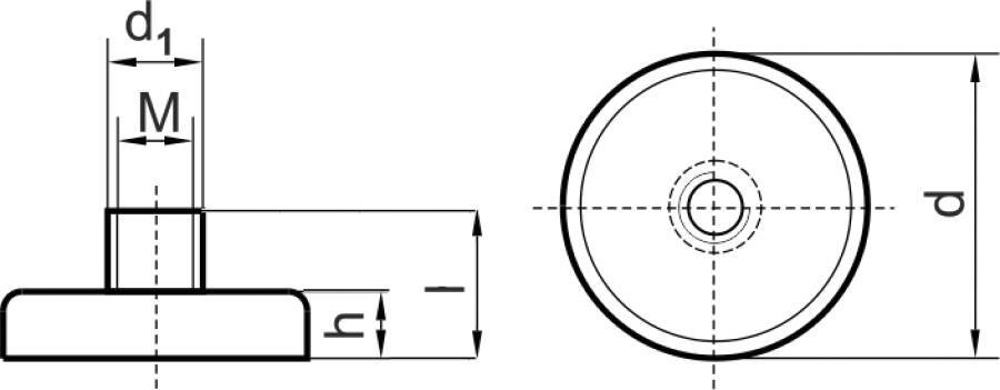 Magnetflachgreifer NdFeB mit Gewindebuchse (sehr hohe Haftkraft) 2525106 Haftkraft 5 N Ø (d) 6 mm Ø (d1) 6,0 mm Gewindeb