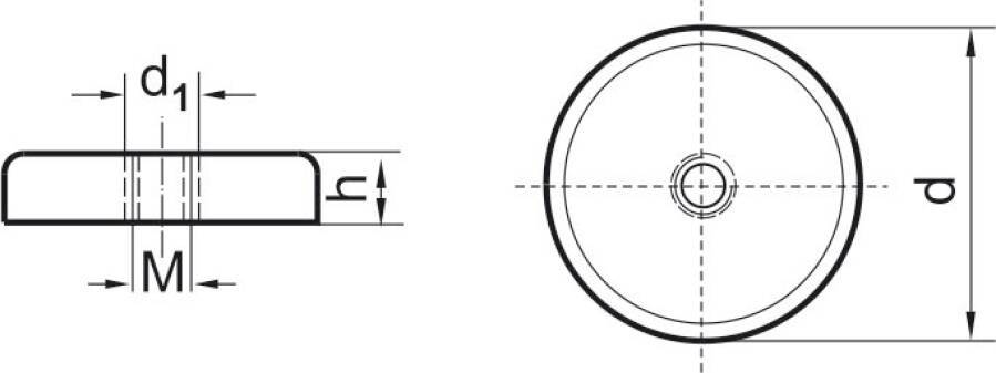Magnetflachgreifer NdFeB mit Innengewinde (sehr hohe Haftkraft) 2525363 Haftkraft 1100 N Ø (d) 63 mm Bohrungs-Ø (d1) 11,