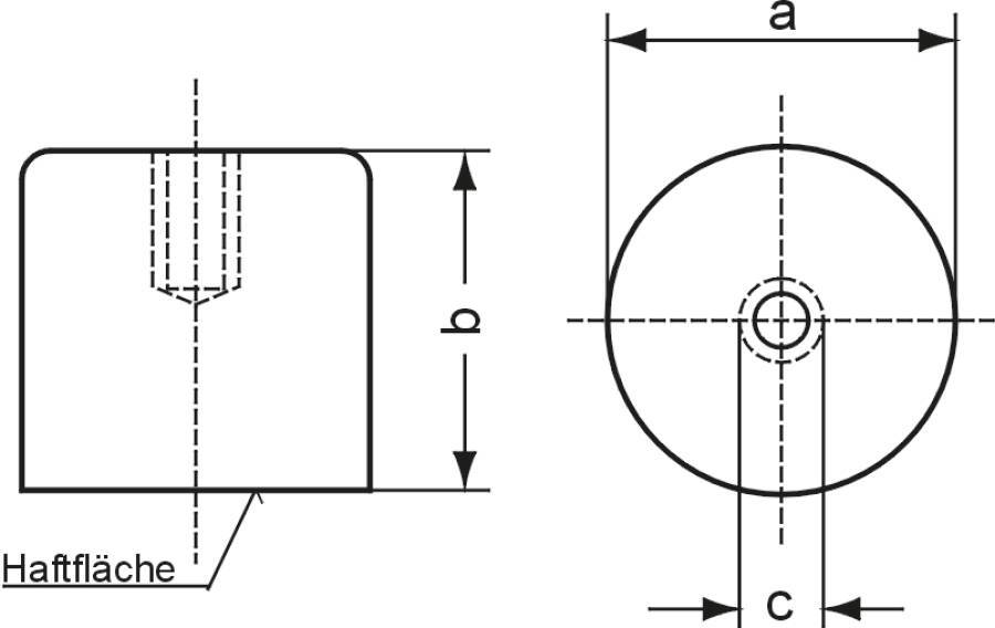 Topfmagnete 25218 Haftkraft 400 N Ø (a) 65,0 mm Höhe (b) 43,0 mm Bohrung (c) M12