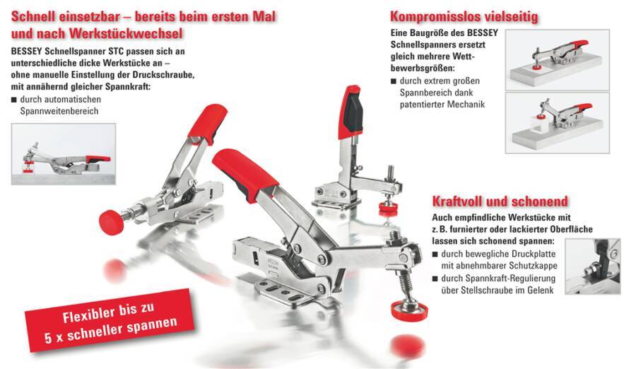 Einhandzwinge KliKlamp KLI KLI40 Spannweite 400 mm Ausladung 80 mm Schiene 20 x 5 mm Gewicht 0,45 kg