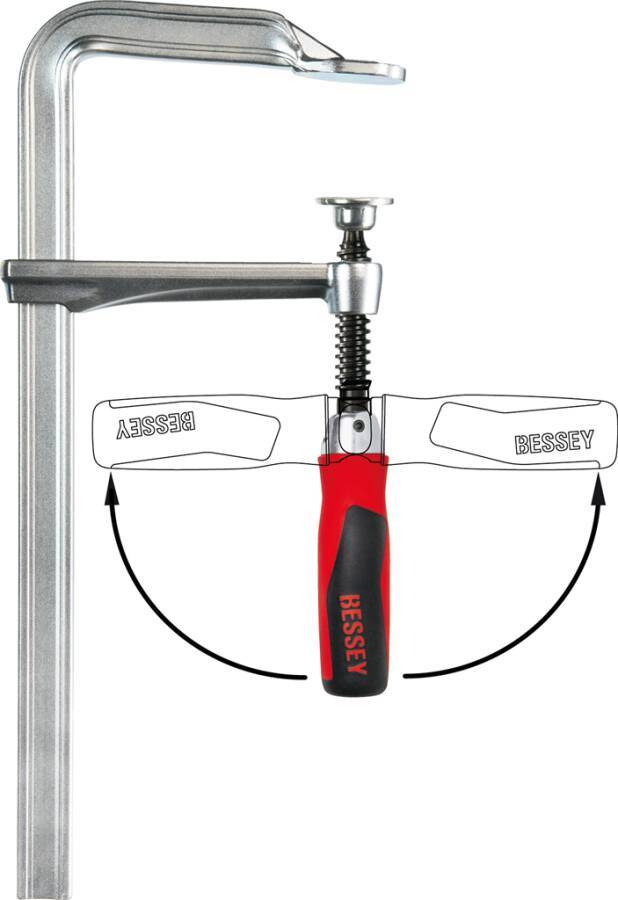 Ganzstahl‑Schraubzwinge GZ mit Klappgriff GZ50-12KG Ausführung 2K-Griff Spannweite 500 mm Ausladung 120 mm Schiene 24,5