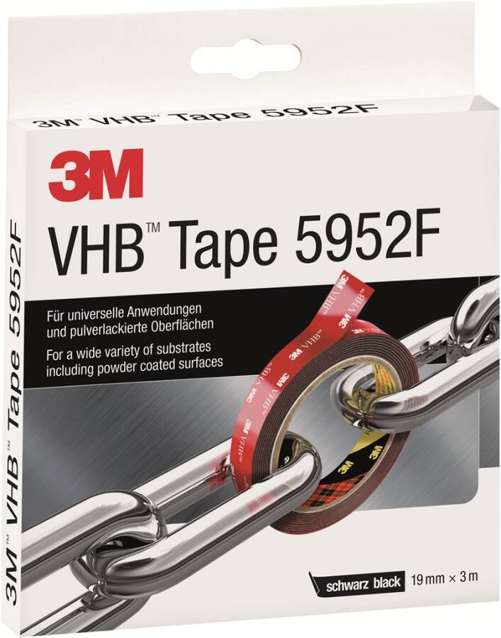 Doppelseitiges Klebeband VHB 5952F 5952F/193 Farbe schwarz Rollenbreite 19 mm Rollenlänge 3 m Dicke 1,1 mm