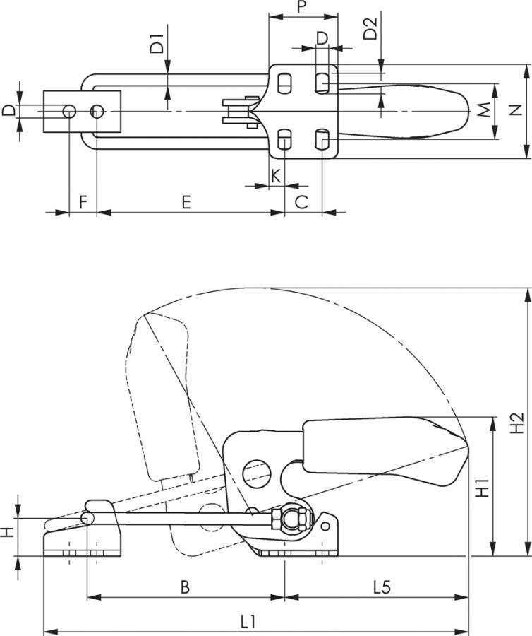 Verschlussspanner horizontal 94698 Größe 2 Haftkraft 1,6 kN Höhe 47 mm Gewicht 120 g