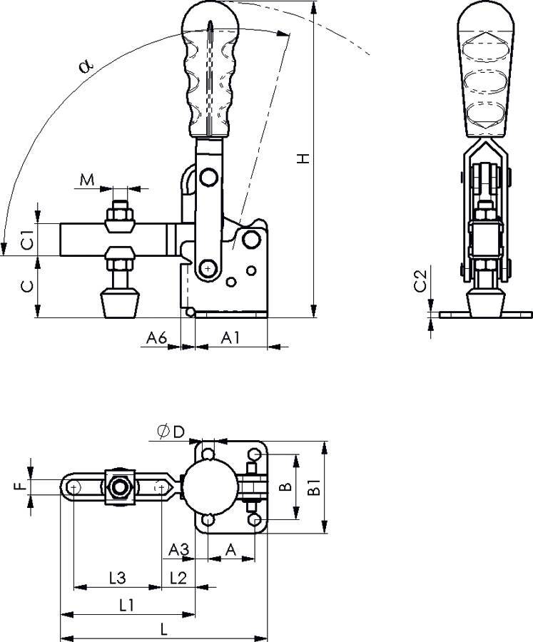 Senkrechtspanner Basic 268014 Größe 4 Haltekraft (F) 3,4 kN Höhe 218 mm Länge 143 mm Andrückschraube M10 Öffnungswinkel