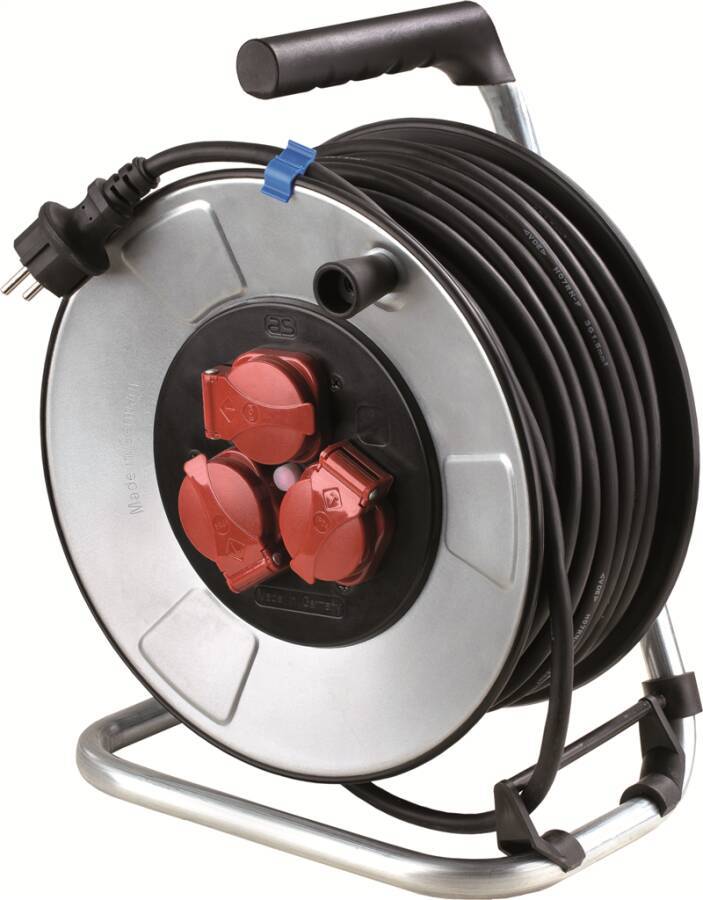 Kabeltrommel H07RN 87163 Farbe alu/ schwarz Ausführung Kabeltrommel Stahlblech Zuleitung H07RN-F 3G1,5 Länge 40 m Steckd