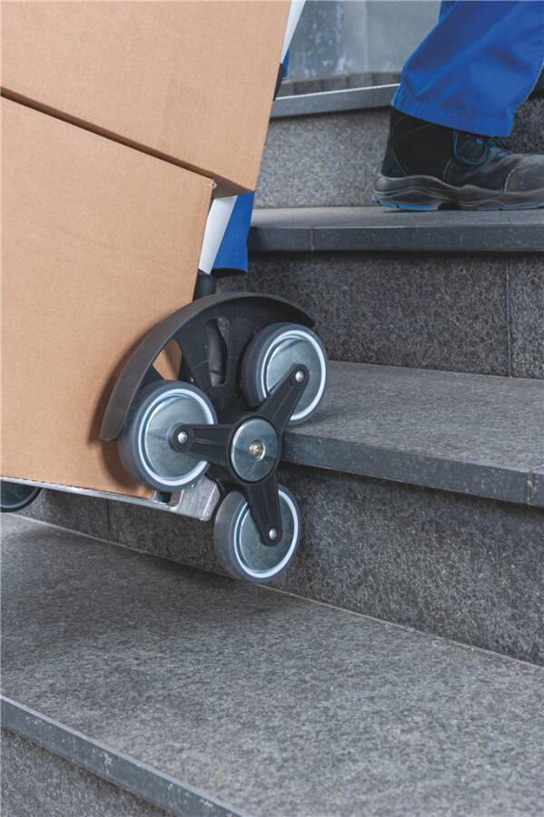 Aluminium-Treppenkarre faltbar TRT.060 Bereifung 2x 3 thermoplastische Gummiräder Schaufel (BxL) 395 x 281 mm Abmessung