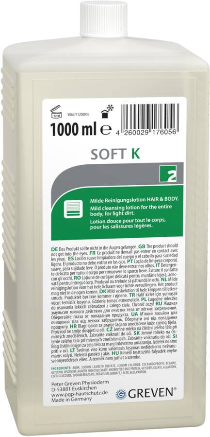 Körperreinigungslotion GREVEN® SOFT K 13587-016 Inhalt 1 l Ausführung parfümiert Gebinde Hartflasche geeignet für Spende