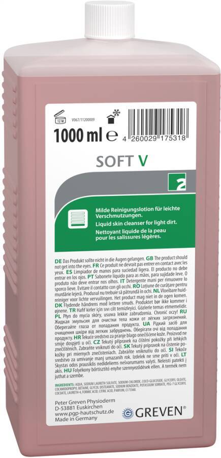 Hautreinigungslotion GREVEN® SOFT V 13992-004 Inhalt 1 l Ausführung parfümiert Gebinde Hartflasche geeignet für Spender